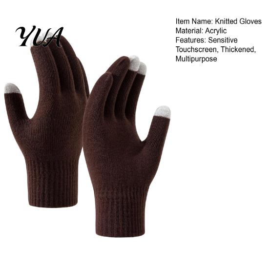 Thermal Wool Lined Mittens Knitted Touchscreen Gloves for Women Men, Winter Warm Five Finger Gloves, Skiing Snowboard Gear Cold Weather Texting