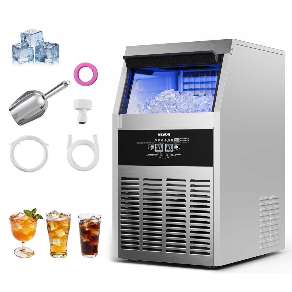 VEVOR Commercial Ice Maker Machine, 73 kg/24h with 14 kg Storage Capacity, Built-in/Freestanding/Under Counter