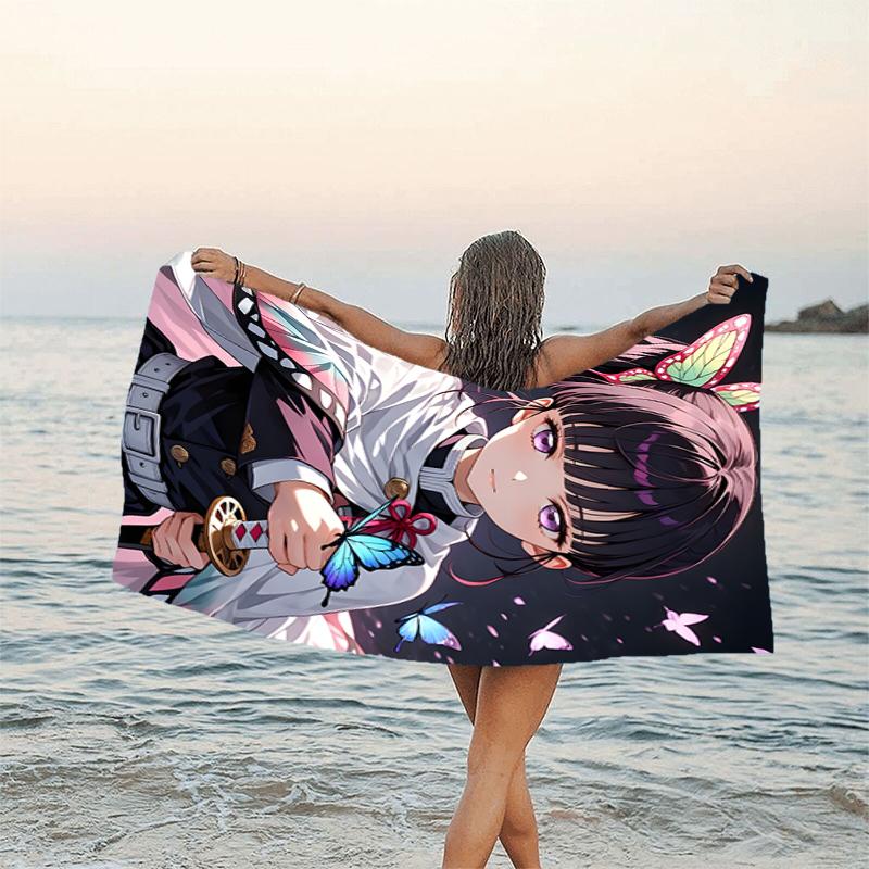 1pc Tsuyuri Kanawo1 Beach Towel, Beach and Seaside Swimming Pool Equipment, Fashion Pattern, Rectangular, Travel Essentials