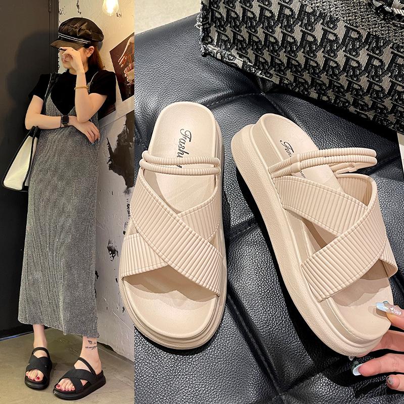 Тапочки на плоской подошве женская верхняя одежда лето новая повседневная Xiaoxiangfeng сандалии с толстой подошвой мода кекс фея стиль одно слово перетаскивание