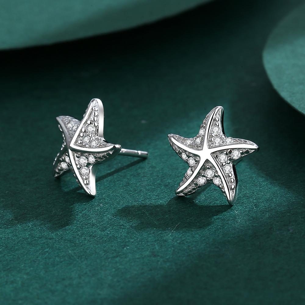 Изысканные серьги из стерлингового серебра с пентаграммой и цирконом для женщин. Простые серьги в виде морской звезды, ювелирные изделия из стерлингового серебра, подарок на выпускной, вечерние серебряные украшения