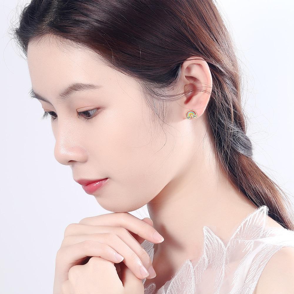 100 %925 Solid Real Sterling Silver 5mmx12mm Rainbow Cloud With Cz Stud Earring For Teen Girl Friend Kid Lady Xy1029