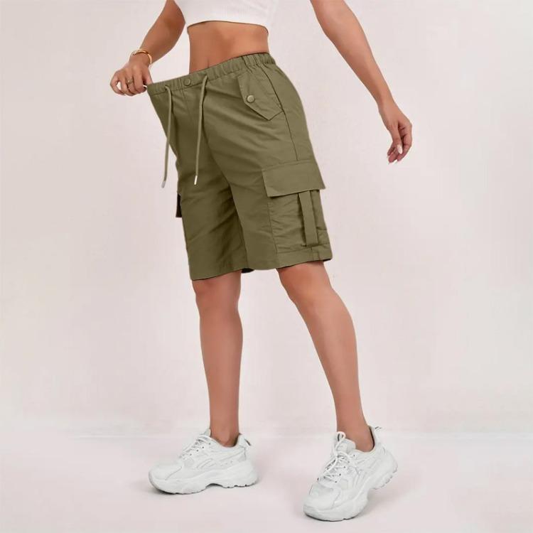 Women's Casual High Waisted Loose Sports Shorts with Pocket Solid Color