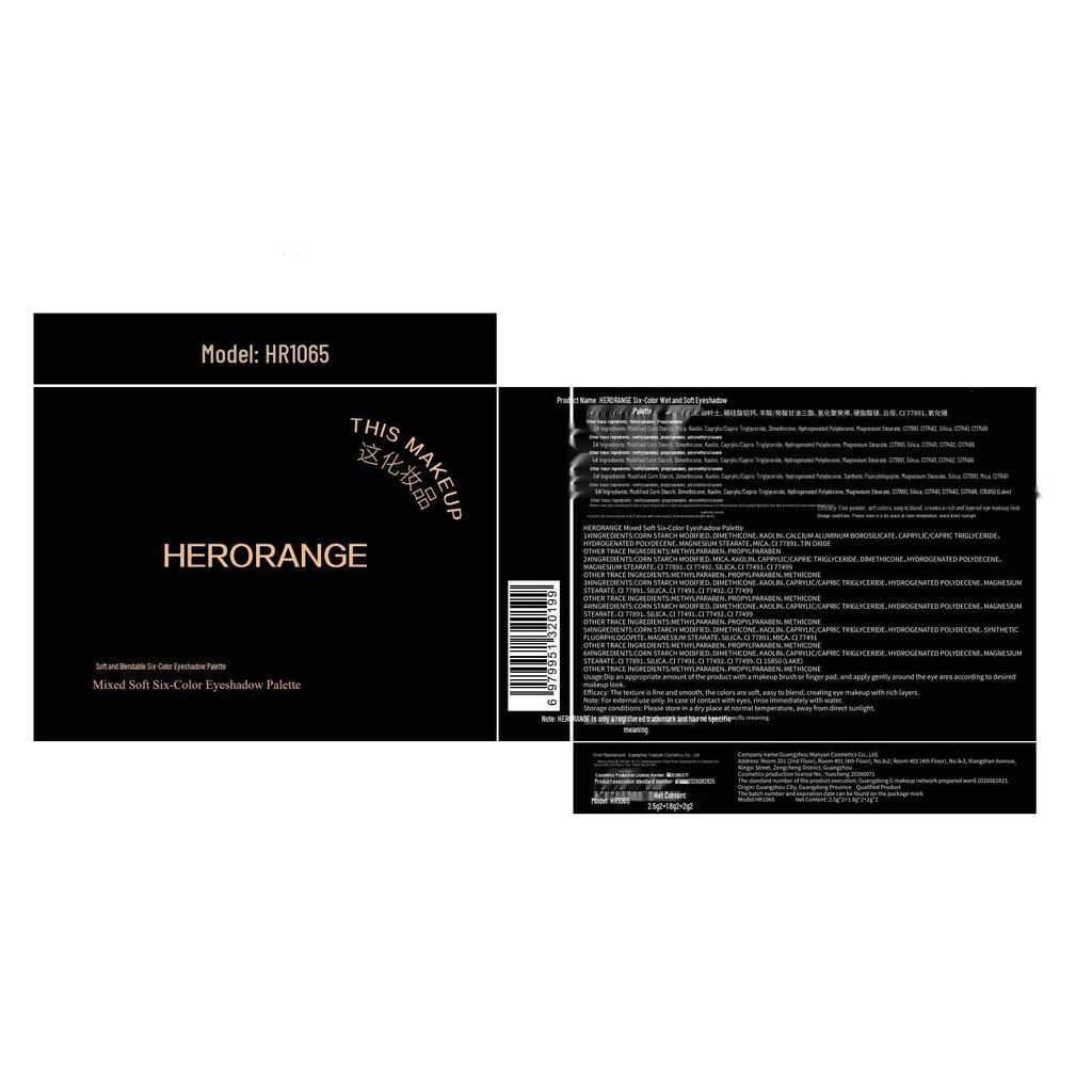 HERORANGE 6-цветная палитра теней для век, мягкие и легко растушевывающиеся: Матовый, С шиммером, Мелкий глиттер, Многофункциональный для глаз и румян.
