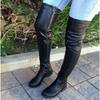 Fashion Chunky Heels Over Knee Boot Women Thigh High Flat Boots Ladies Solid Color Shiny Leather Large Boots Black Slim Shoes De Mujer