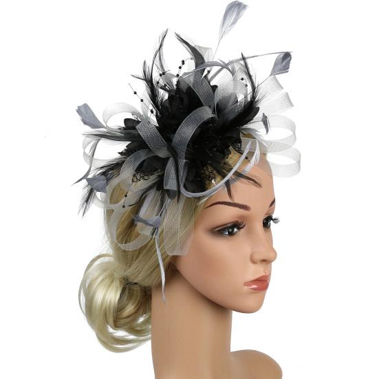 Feather Mesh Solid Color Fascinator Hat Hair Clip Women Cocktail Wedding Party Bridal Hat Fascinator Hair Accessories