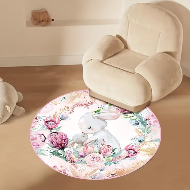 1 шт., круглый ковер с пасхальным кроликом, красочный ковер с цветочным принтом, нескользящий коврик с мультяшным элементом для гостиной, спальни, домашний декор, домашний декор