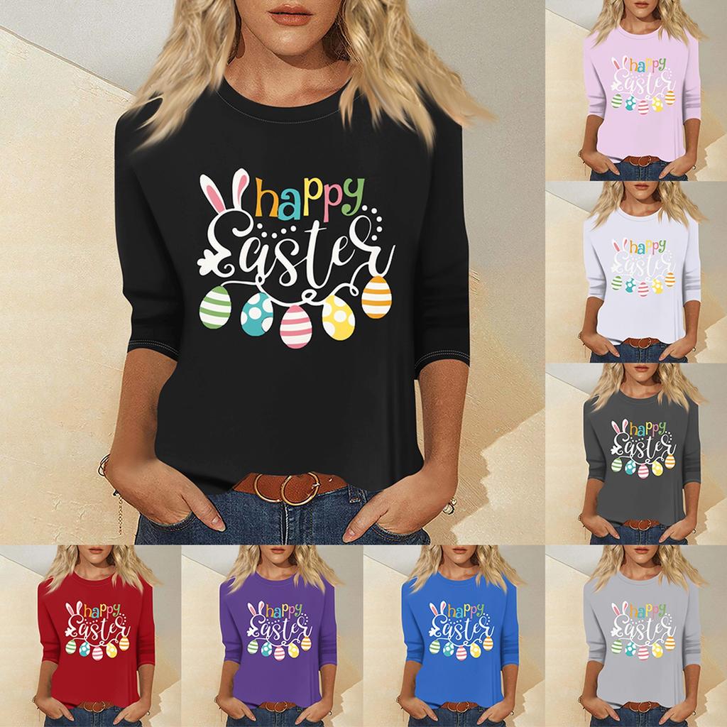 Women's Fashion Casual Seven Sleeve Valentine's Day Printed Pullover Top