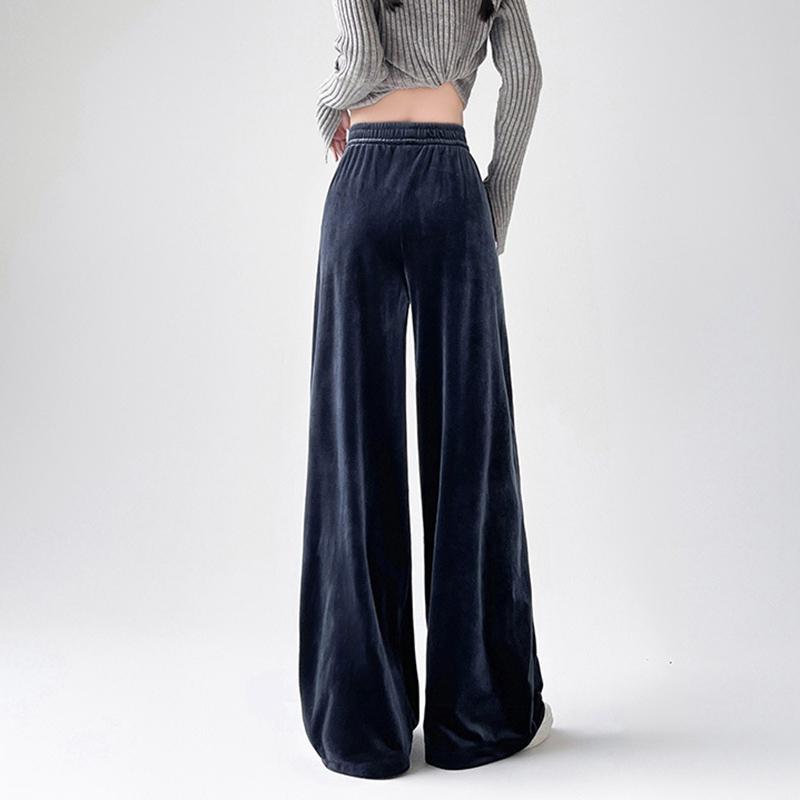 Женские брюки палаццо из золотого бархата на осень и зиму, свободные, с высокой посадкой, повседневные, драпирующиеся, прямые, длинные брюки-швабры