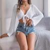Summer Hollow Striped Lace-up Long-sleeved Navel-baring Knitted Cardigan Sun Protection Shirt