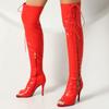 Women's Overknee Thigh High Boots Sexy Peep Toe Cross-tied Spring Black Red White Tall Long Party Dance Shoes Female