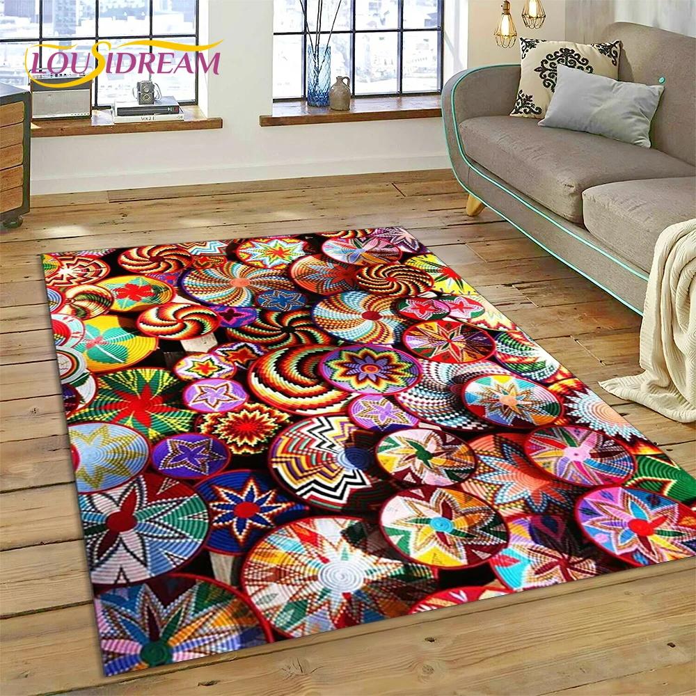 VIKAMA Colorful Flower Woven Art Mandala Rug, Non-Slip Carpet For Living Room, Bedroom, Sofa, Home Decor, Doormat
