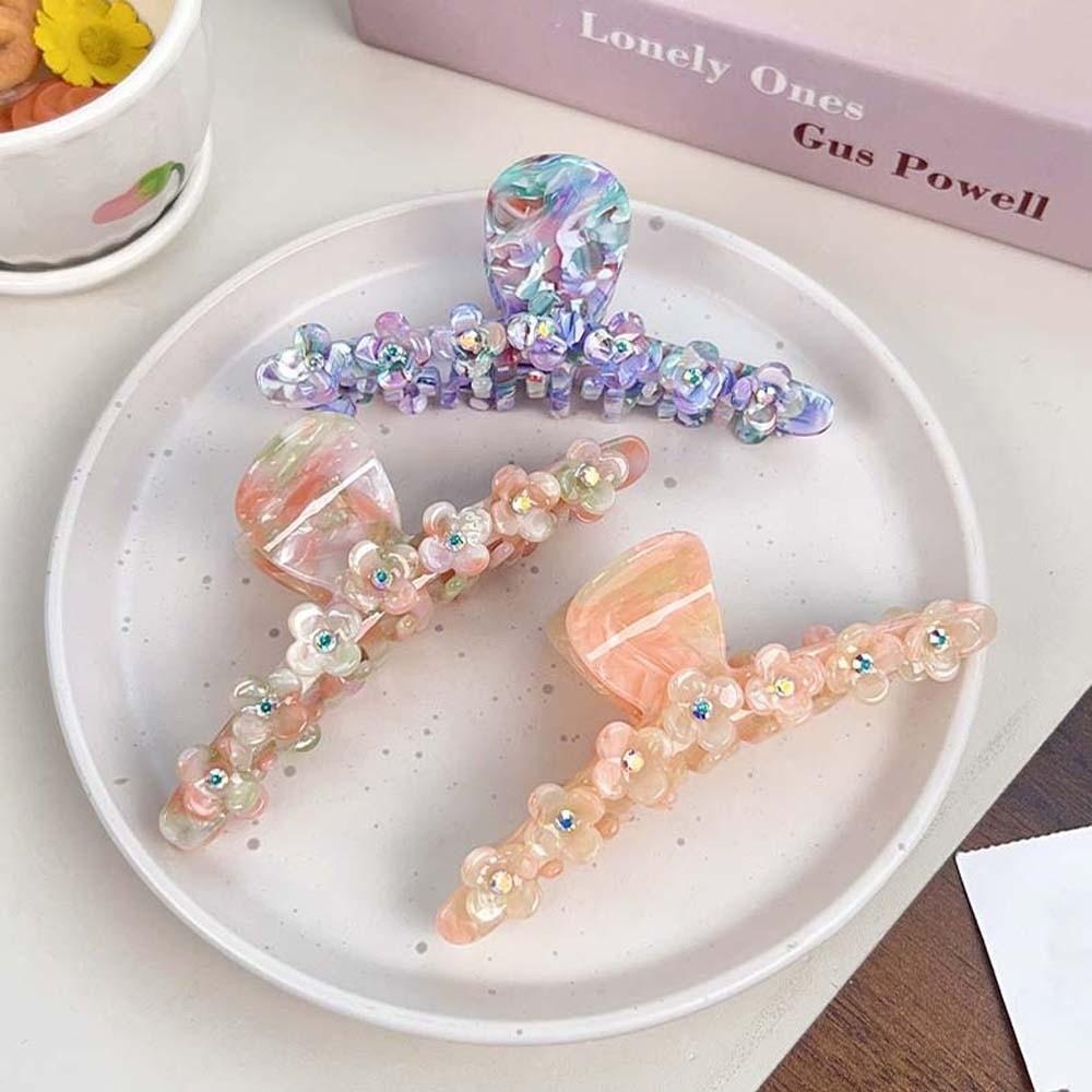 Elegant Straight Line Shaped Shark Clip Korean Style Acetic Acid Hair Claw Flower Hair Claw Gifts