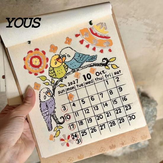 Портативный планировщик 2027 года, Настенный календарь «Исцеляющий ягненок», Винтажные ручные росписи, Ежемесячный, Детские наброски, Подарочный планировщик, Животные