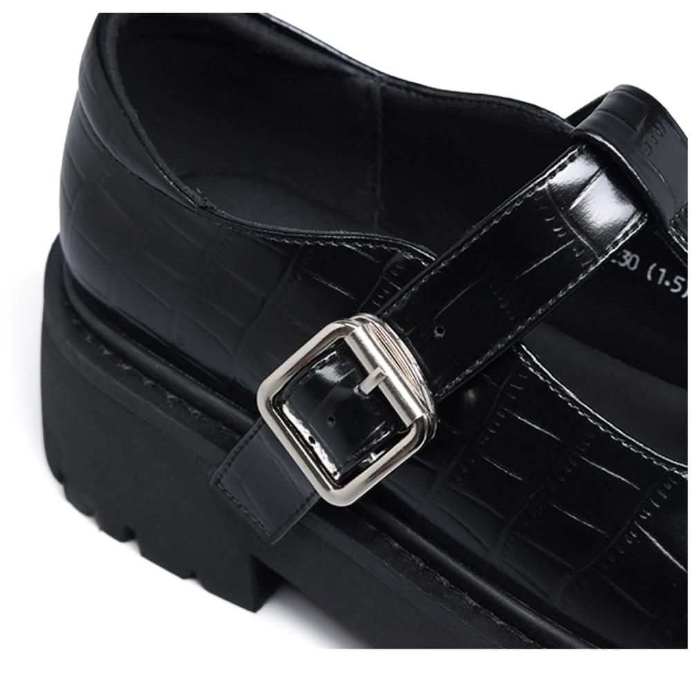 Кожаные женские туфли Мэри Джейн, туфли на плоской подошве с полой пряжкой, черная повседневная обувь на толстой подошве и толстом каблуке