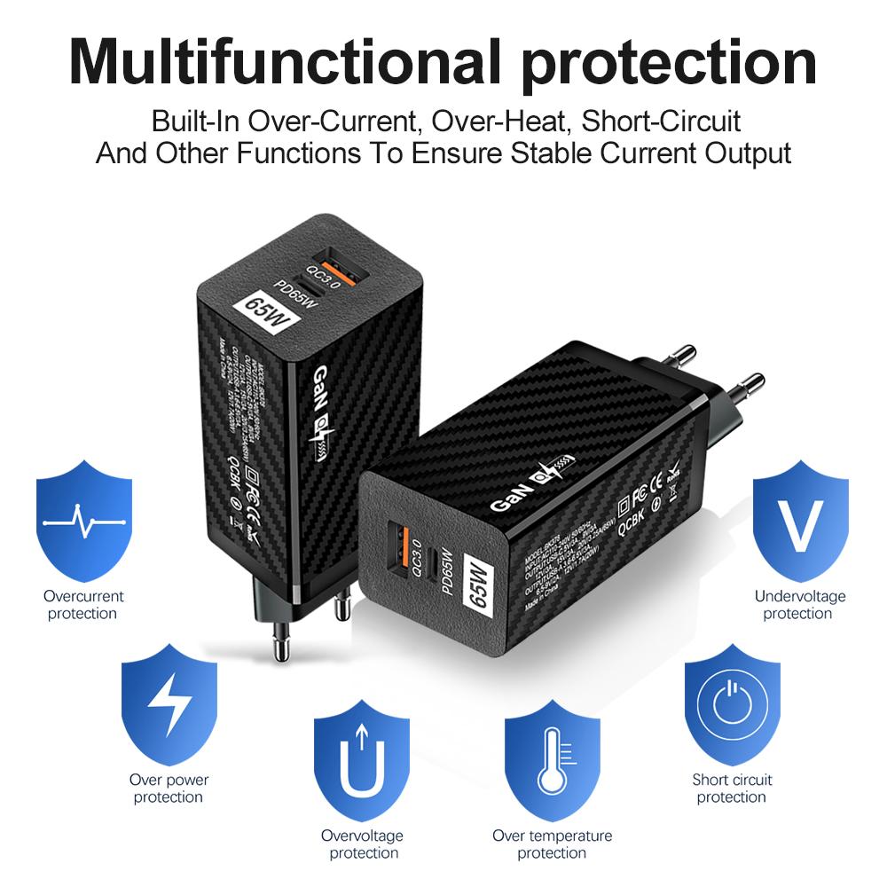 USB зарядное устройство 65 Вт GaN Type C PD быстрая зарядка QC 3.0 4.0 портативный телефонный адаптер для ноутбука смартфона