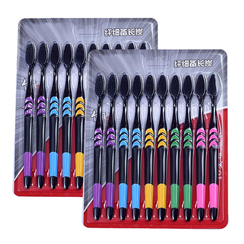 10 шт./упак., мягкая бамбуковая угольная нано-зубная щетка, черная зубная щетка, личный уход за зубами