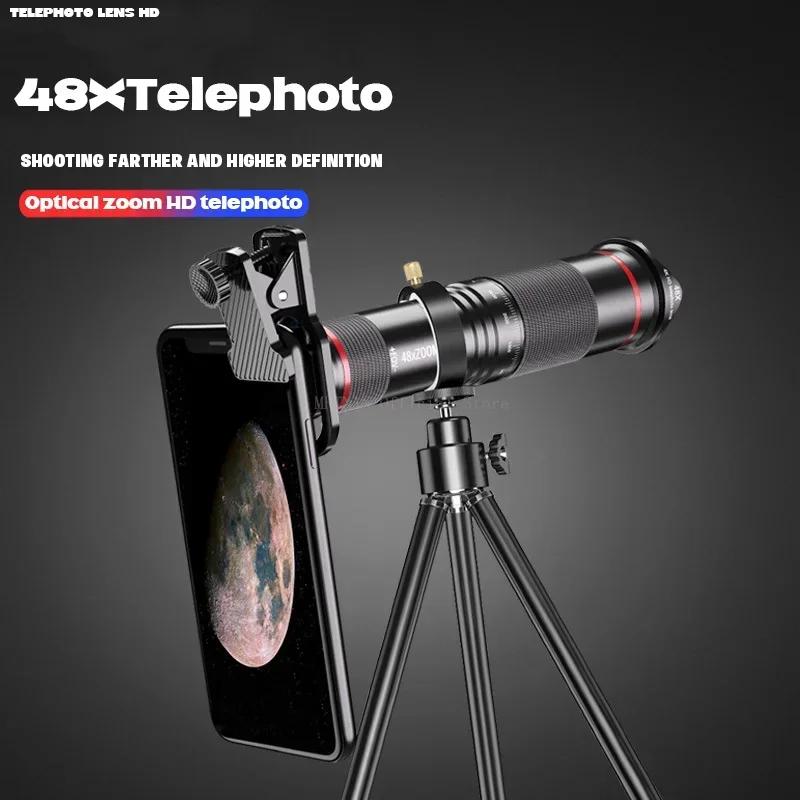 48-кратный телеобъектив-трансфокатор для мобильного телефона, мощный монокуляр, металлический телескоп, мобильный HD-телеобъектив с штативом для кемпинга