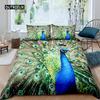 Peacock Duvet Cover Set Microfiber Gorgeous Blue Feather Comforter Cover Pink Flower Soft 2/3Pcs Birds Animal Theme Quilt Cover