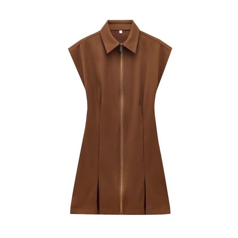 Spring New Women's Clothing French Simplicity Silm Sleeveless Lapel Zipper Mini Dress 8748841