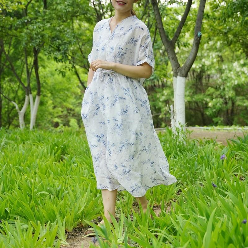 Johnature Женское весеннее модное винтажное платье с короткими рукавами и принтом в китайском стиле, повседневное стринговое платье с v-образным вырезом