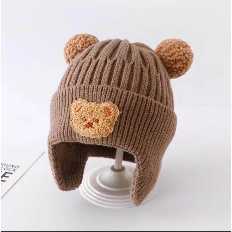 Winter Baby Beanie Hat With Earflap Fur Ball Winter Woolen Knitted Hats For Kids Outdoor Warm Girls Boys Ear Protection Cap