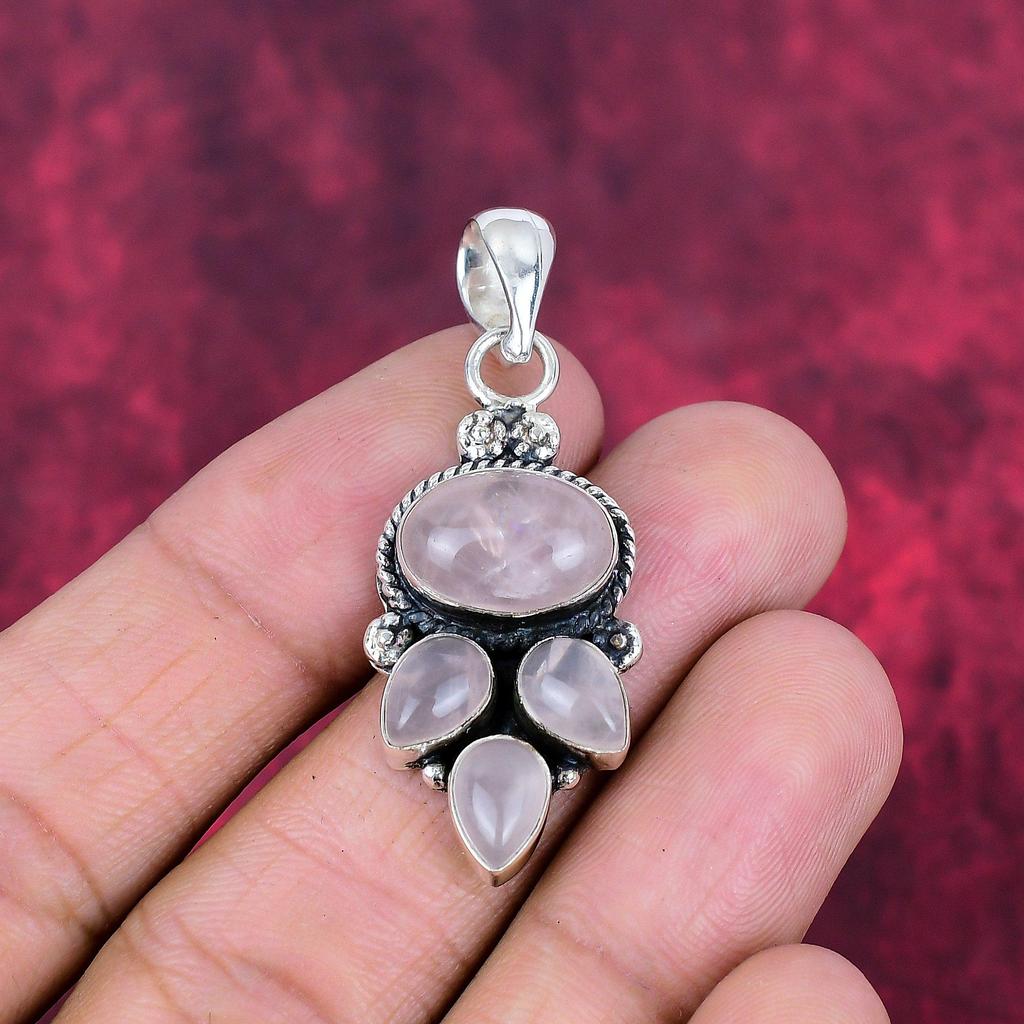 Ювелирные изделия из розового кварца, кулон из стерлингового серебра 925 пробы, ювелирные изделия ручной работы с драгоценными камнями, подарки для жены, абсолютно новый кулон