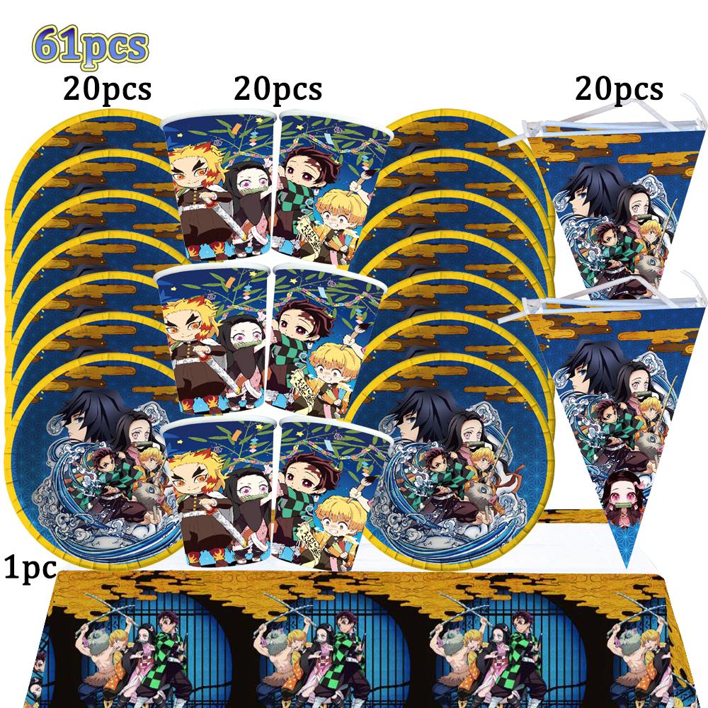 Kimetu No Yaiba Kids Birthday Party Decoration Tableware Paper Cups Plates Napkins Demon Slayer Theme Baby Shower Boys Supplies