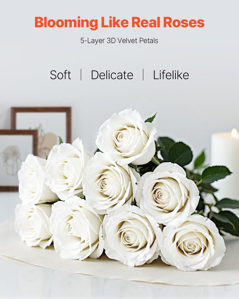 120 Pcs White Roses Artificial Flowers Realistic Bouquet Xmas Home Decor