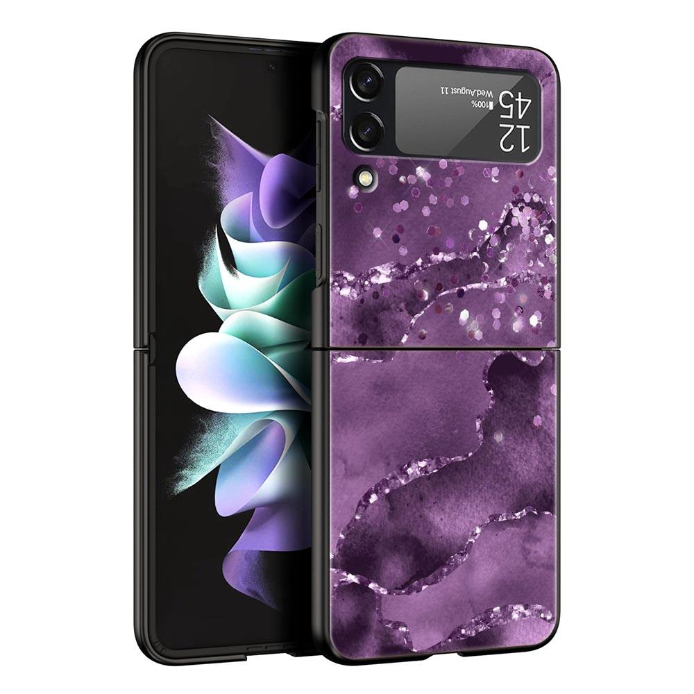 Чехол для телефона Rainbow Glitter Agate Marble Art для Samsung Galaxy Z Flip 3 4 5, черный, складной, жесткий, защитный чехол для ПК