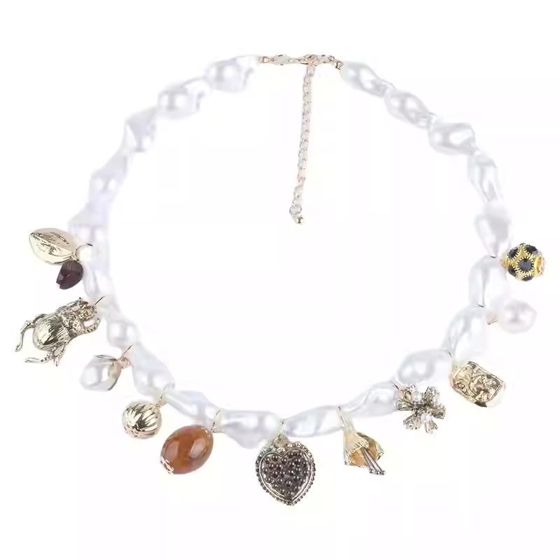 Винтажное жемчужное ожерелье в виде жука-сердца с душистым горошком - Элегантное эффектное украшение на ключицу для женщин