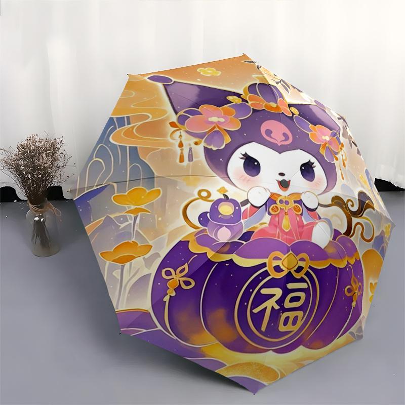 1pc Pretty Kuromi Pattern Umbrella, Fashionable, Personalized, High-Value Folding Umbrella, a Must-Have for Summer, 8-Rib Durable Iron Frame, Tri-Fold