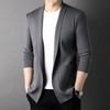 Осенний мужской кардиган средней длины, однотонный, с воротником, трикотажный жакет, свободный свитер для молодых и средних лет