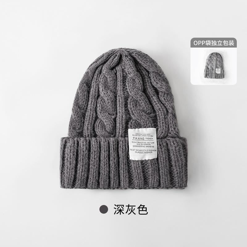 Solid color twist wool hat female autumn and winter student warm ear protection knitted hat couple versatile cold hat