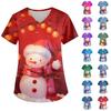 Ladies' Christmas Printed Fashionable V-neck Pocket Short Sleeved Uniform And Caregiver Top