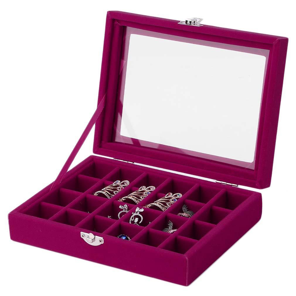 Коробка для хранения ювелирных изделий Бархатный дисплей для сережек Стеклянный органайзер для колец для ювелирных изделий Чехол для хранения 24 слота