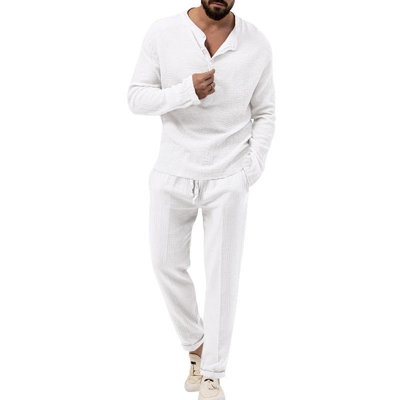 Hot Spring And Autumn Clothing Men's Solid Color Casual T-shirt Long-sleeved Shirt Trousers Suit