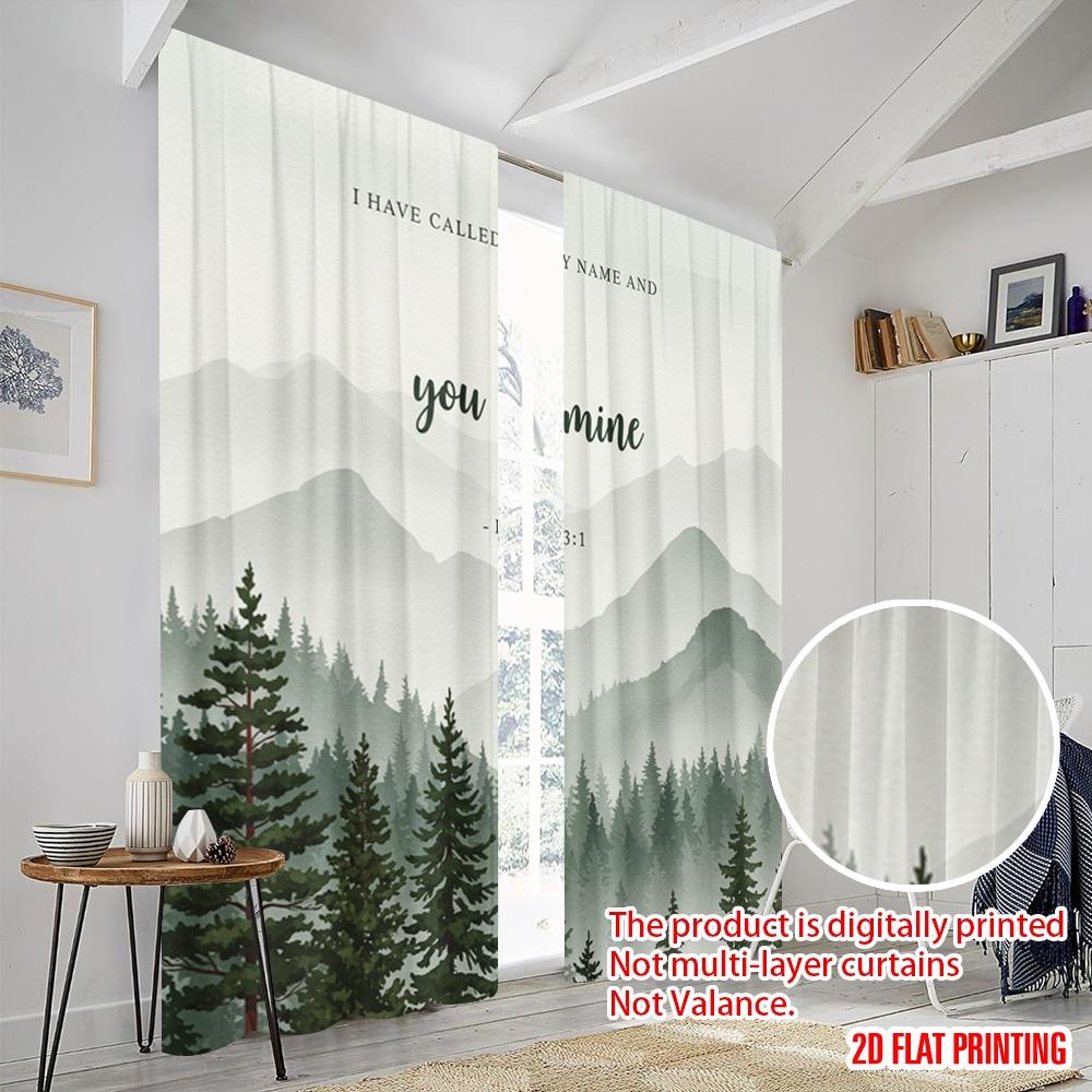 2pcs 2D Flat Printing Curtains Isaiah 43 1 Trees Mist Polyester Without Electricity All Season Party & Holiday Decor Use for