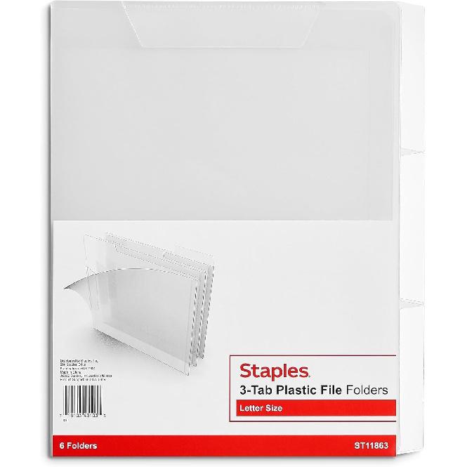 Staples 576460 Translucent Poly File Folders Clear 6/Pack