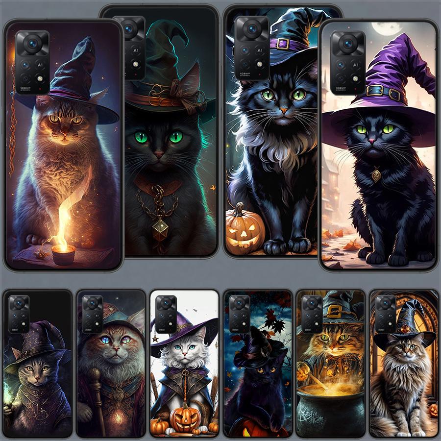 Halloween Magic Cat Phone Case For Redmi Note 13 14 15 Pro Plus 12 13C 12C 15C 9 10 10C 9T 9C 9A TPU Soft Cover Clear Cell Cases