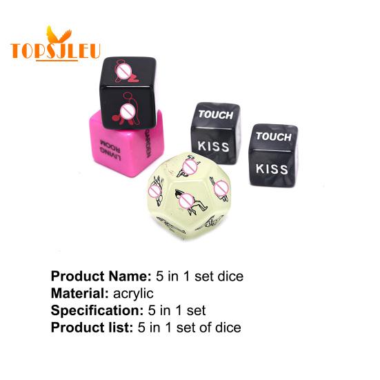 5-in-1 6-sided Acrylic English Dice - 5Pcs Set, Featuring 12 Sex Postures, Love Game Toy for Entertainment