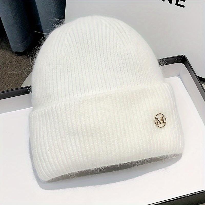 Ярлык Декор Базовая шапка Модные однотонные вязаные шапки Эластичная шапка с черепом Теплые шапки с манжетами для женщин Повседневное использование Осень и зима