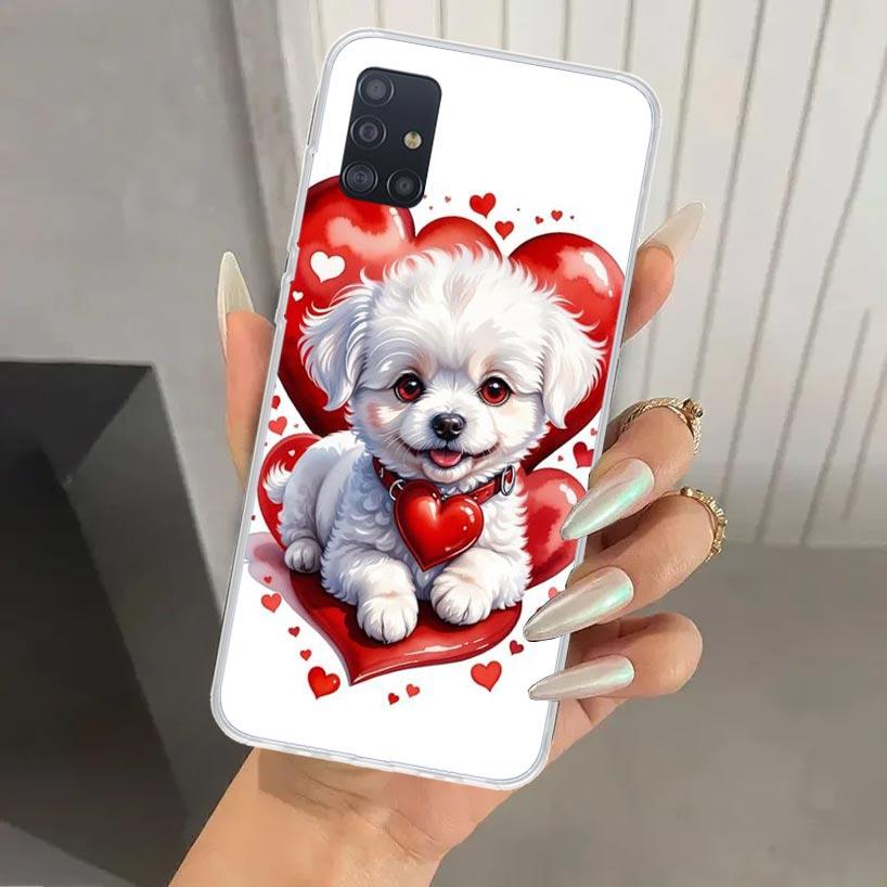 Милый Щенок Сердце Собаки Чехол для Телефона для Samsung Galaxy A52 A32 A22 A12 A02S A50S A30S A10S Note 20 Ultra 10 Plus S10 A31 A20 A71