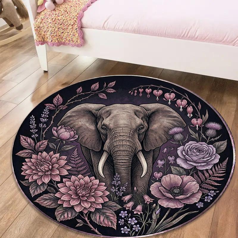 Elephant Decoration Round Area Rug,Carpet Rug for Living Room Bedroom Sofa Playroom Decor,Non-slip Floor Mat98