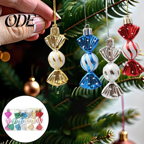 Shatterproof Christmas Decorations 6Pcs/Box Hanging Candy Ornament with Lanyard Unbreakable Reusable Electroplating Festive For Tree Holiday