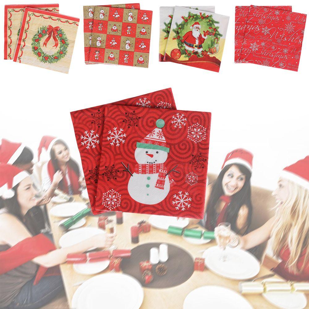 20pcs Home Decorative Santa Claus Cute Christmas Decoration Towel Printing Paper Napkin Serviette