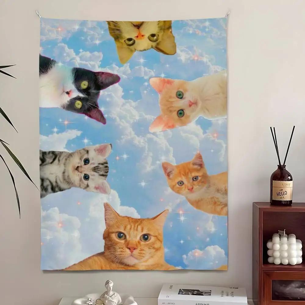 Забавный Милый кот Гобелен Спальня Гостиная Бар Сад Улица Микрофибра Фестиваль Украшение Фон Искусство Баннер