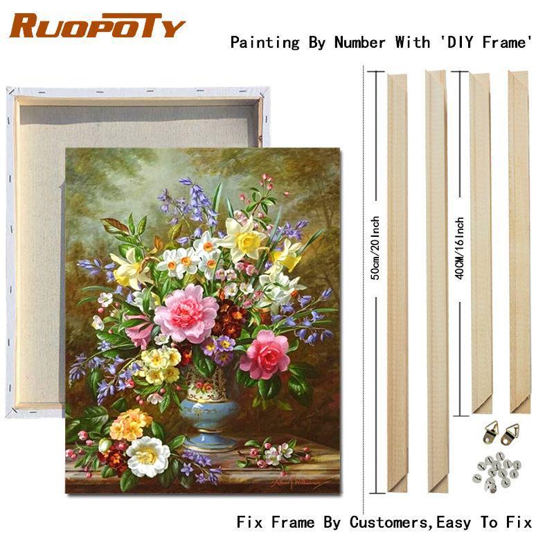 RUOPOTY DIY Frame Oil Painting By Numbers Daisy Flower Acrylic Home Decor On Canvas Wall Art Picture Rose For Living Room