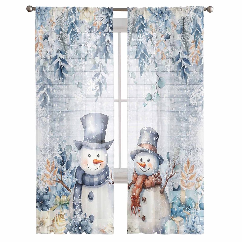 Рождественские Зимние Снеговики Снежинки Прозрачные Шторы Рождественские Украшения Для Дома Оконные Тюль Шторы Для Гостиной Спальни
