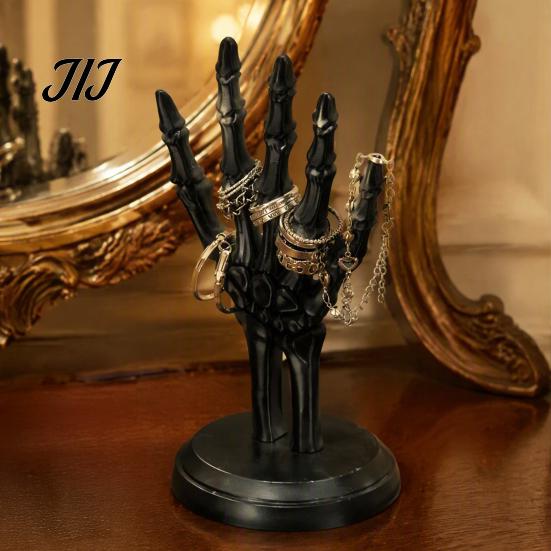 Halloween Desktop Decor Gothic Skull Hand Jewelry Rack, 3D Print Skeleton Ornament Stand Earring Storage Rack with Stable Base, Rings And Bracelets